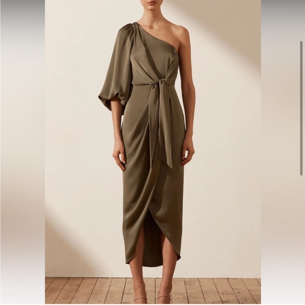 Luxe Tie Front One Shoulder Dress - Pine size US 10